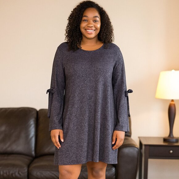 NWT Fashion on Earth Purple Heathered Flare Sleeve w/Tie Mini Dress S Boho Party - Picture 1 of 13